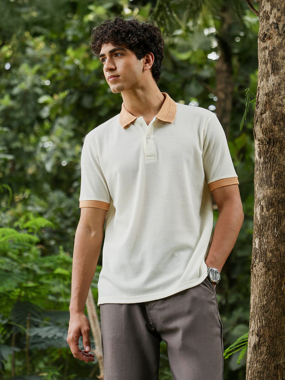 Block-Textured Knit Polo T-Shirt - Image 2