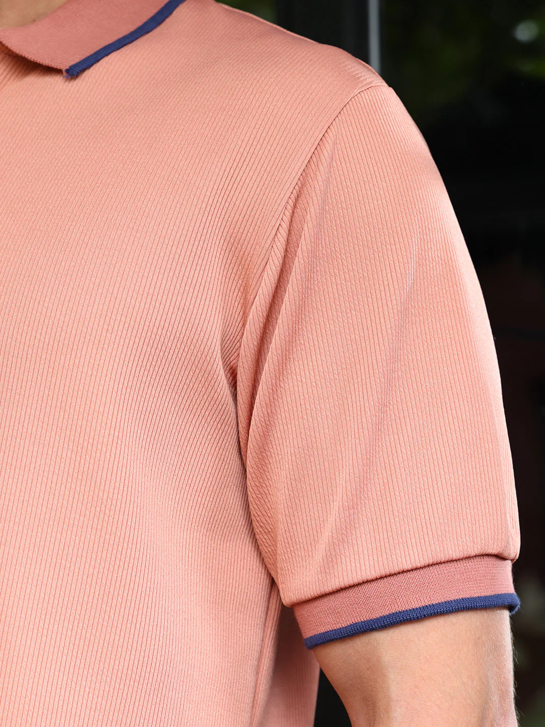 Contrast-Lined Ribbed Polo T-Shirt - Image 8