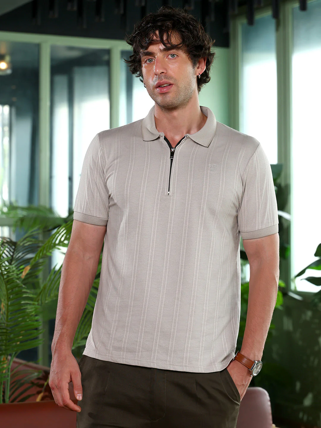Chalk-Striped Polo T-Shirt - Image 2