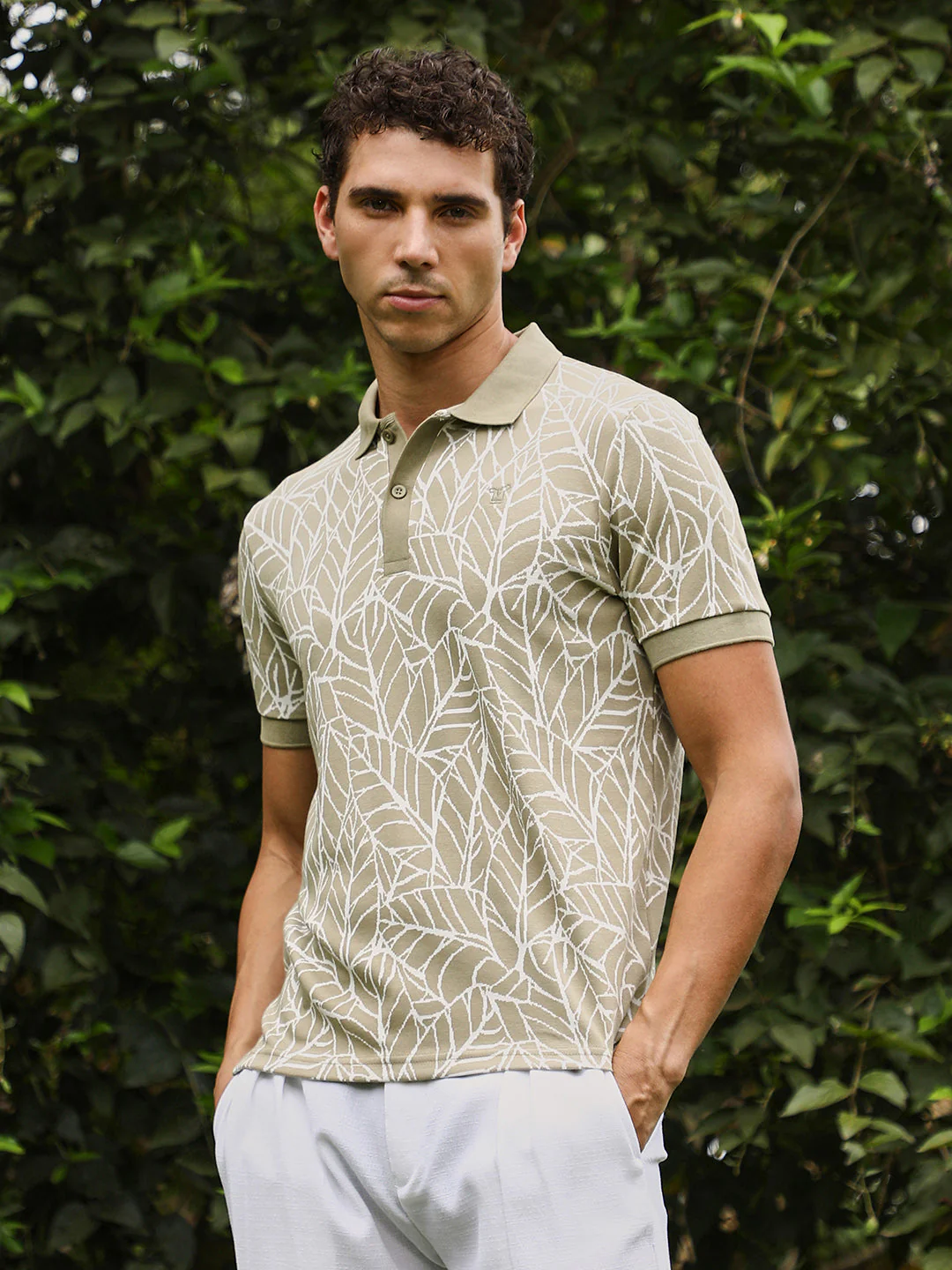 Foliage-Jacquard Polo T-Shirt - Image 2