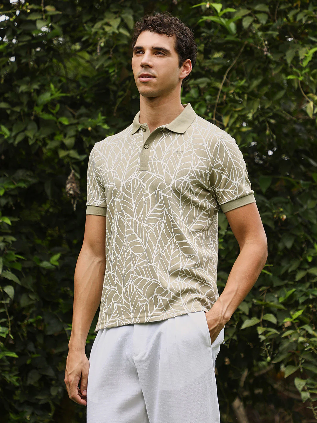 Foliage-Jacquard Polo T-Shirt - Image 3