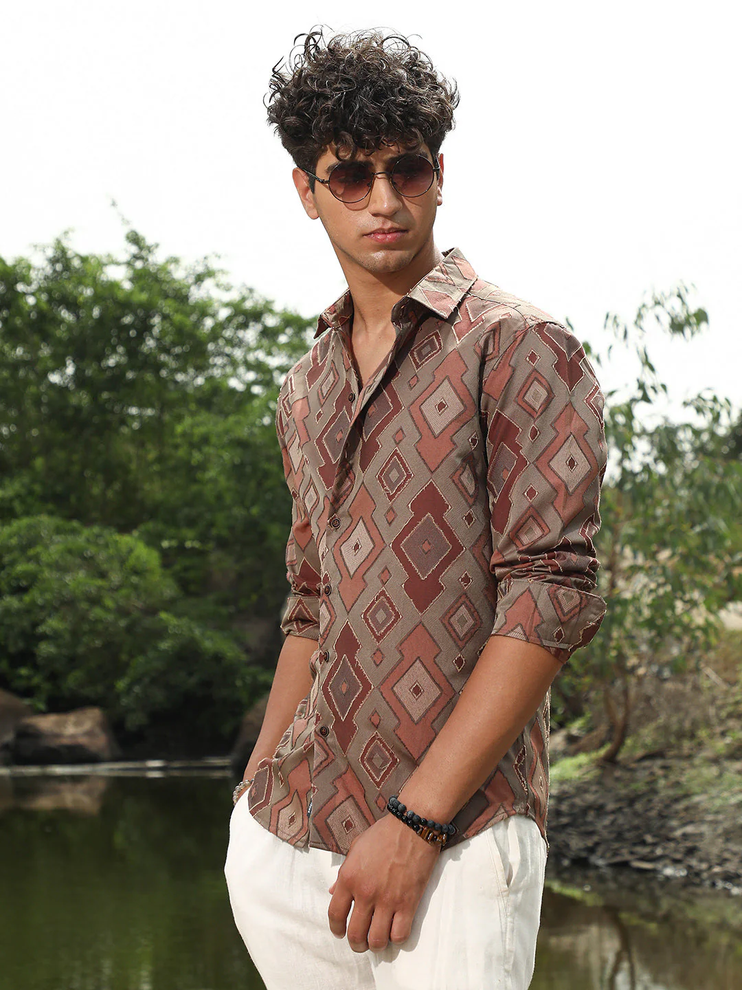 Indie-Folk Geometric Jacquard Shirt - Image 3