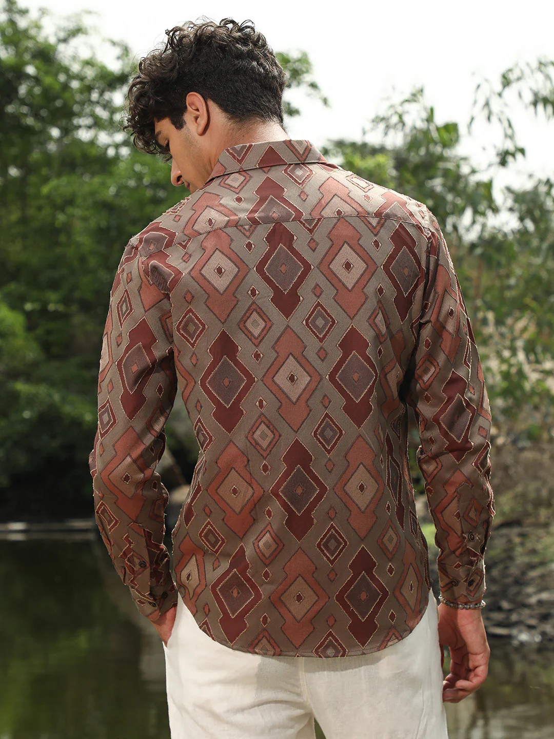 Indie-Folk Geometric Jacquard Shirt - Image 4
