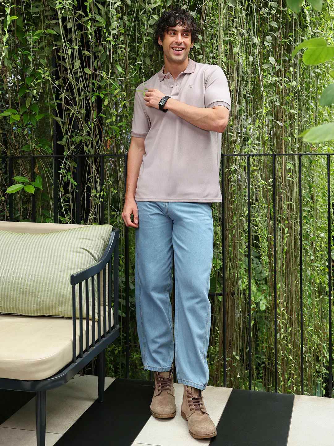 Solid-Ribbed Polo T-Shirt - Image 5