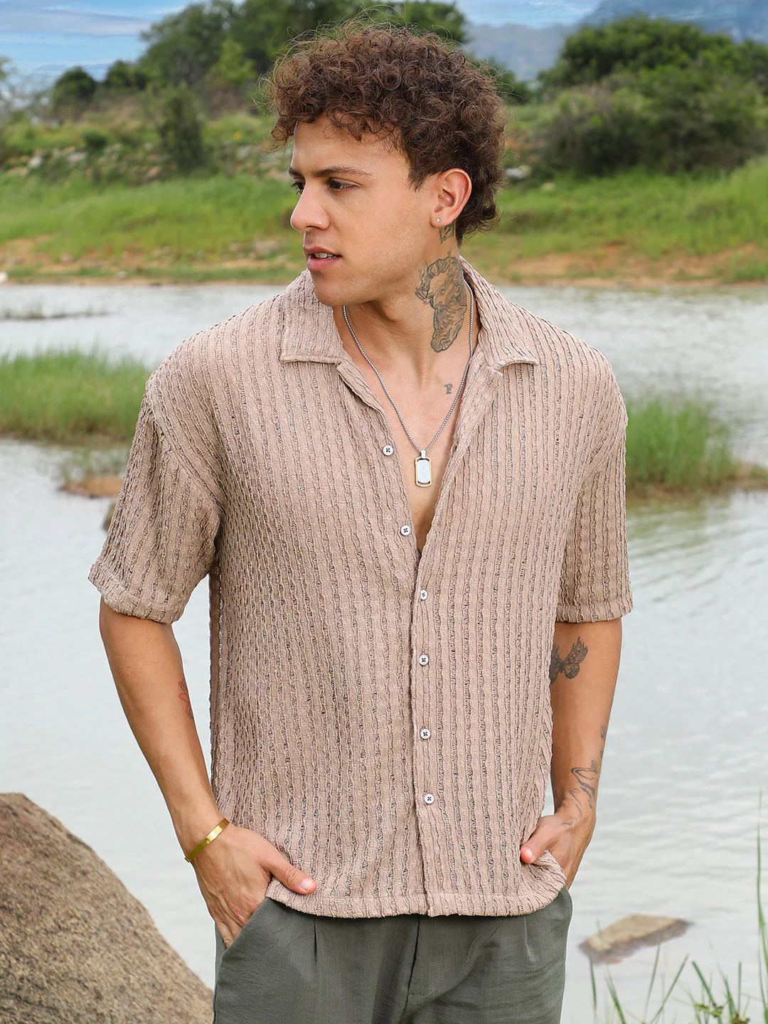 Striped Knit Oversized Shirt - Image 2