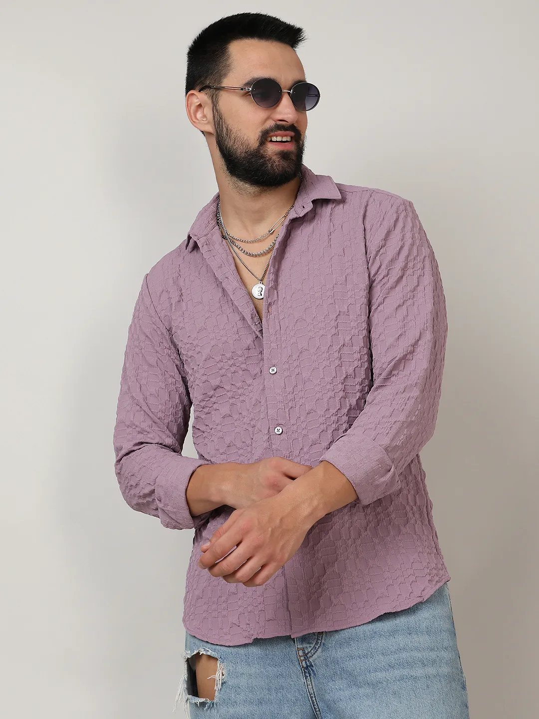 Embossed Geometric Shirt - Image 2