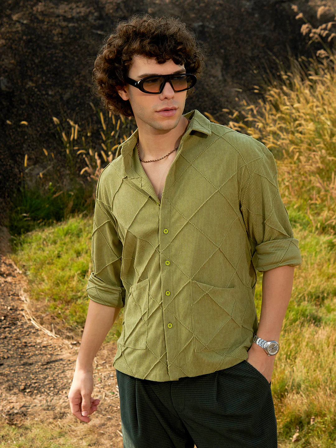 Grid-Corduroy Shirt