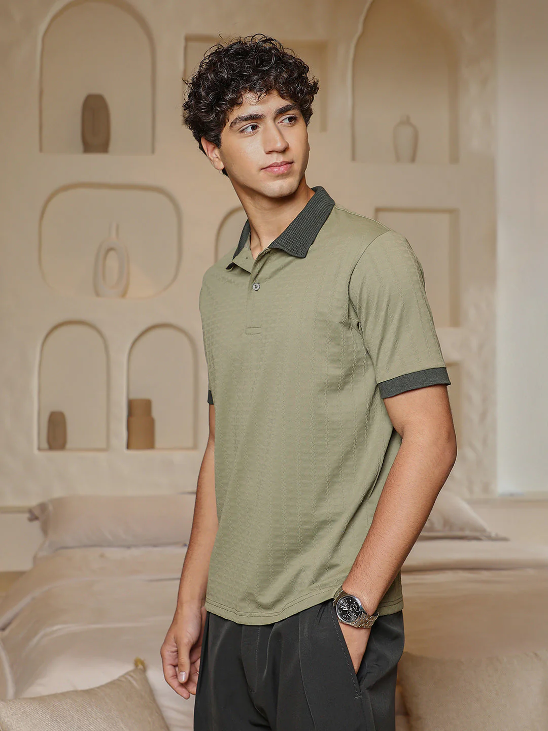Rope-Lined Textured Polo T-Shirt - Image 3