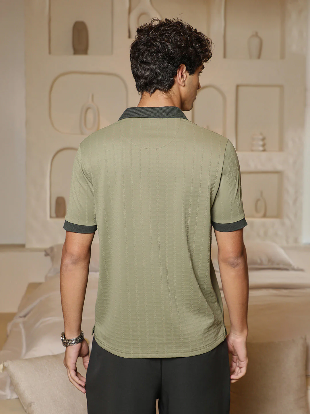 Rope-Lined Textured Polo T-Shirt - Image 4