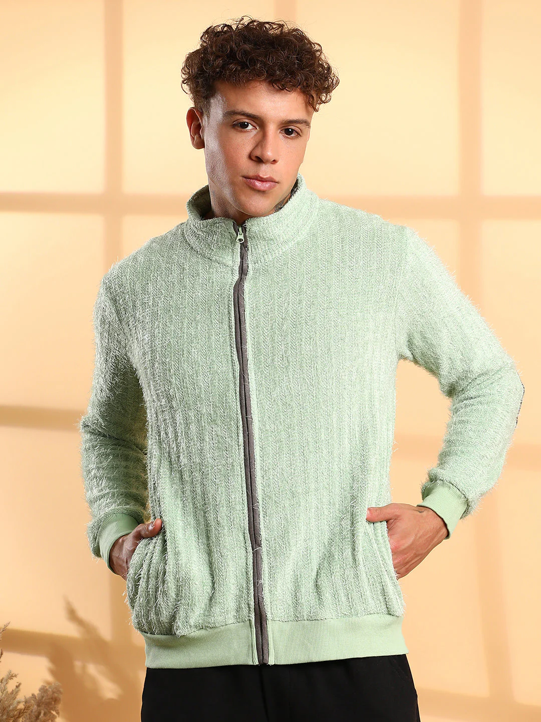 Self-Design Striped Knitted Jacket - Image 2