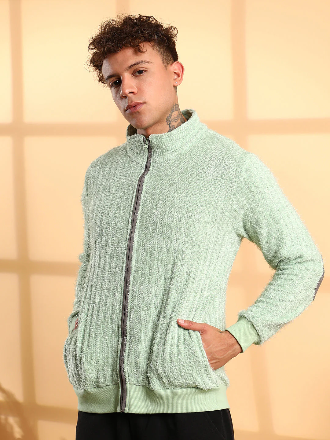 Self-Design Striped Knitted Jacket - Image 3