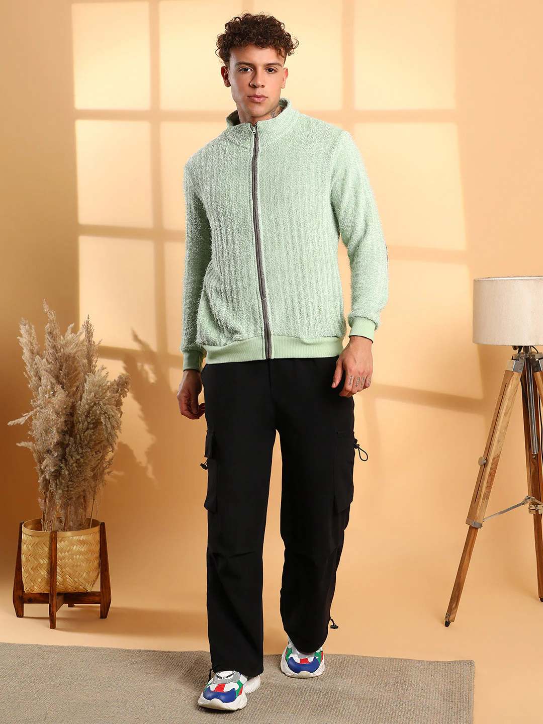Self-Design Striped Knitted Jacket - Image 5
