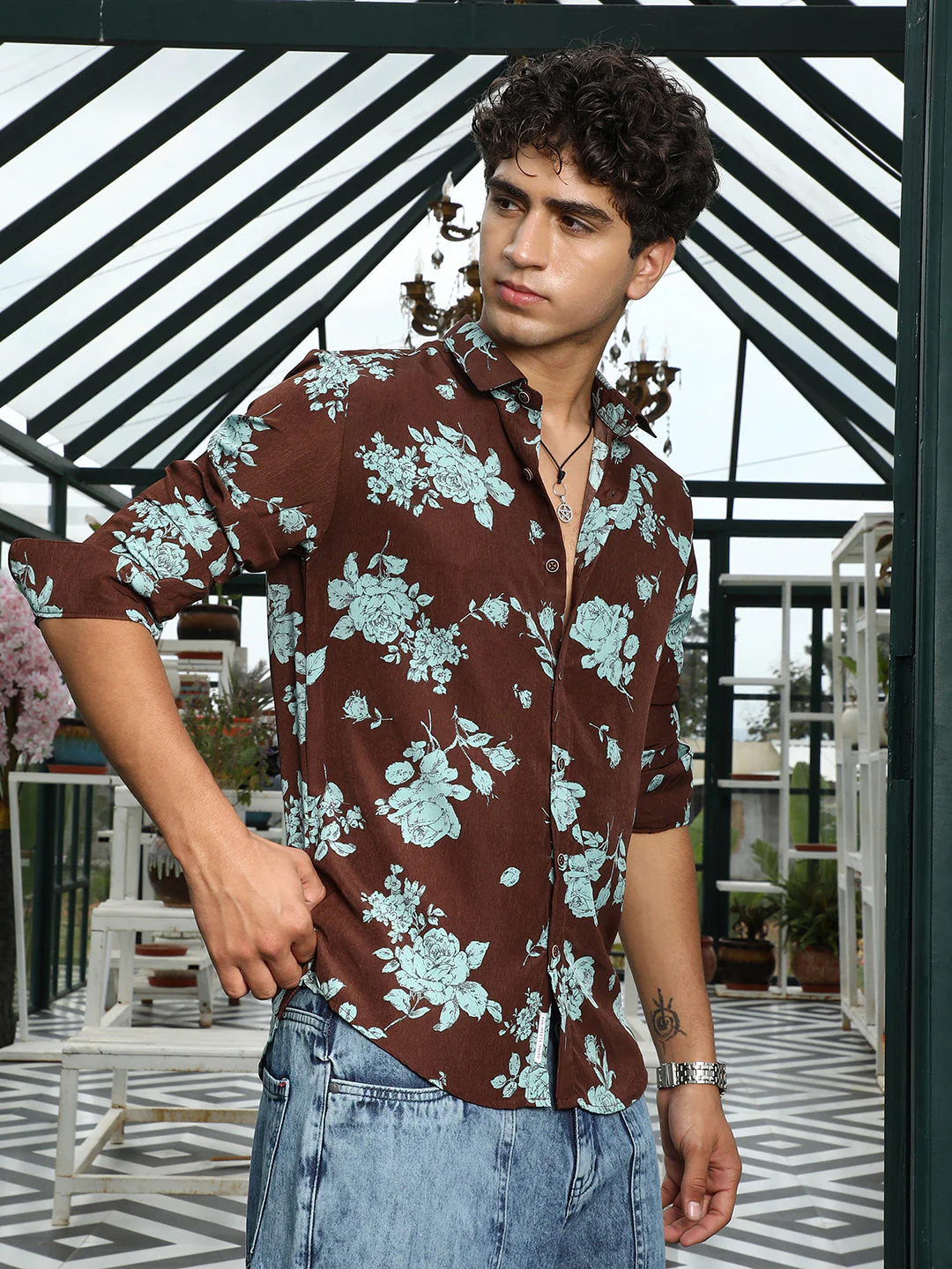 Contrast-Roses Imprint Shirt - Image 3