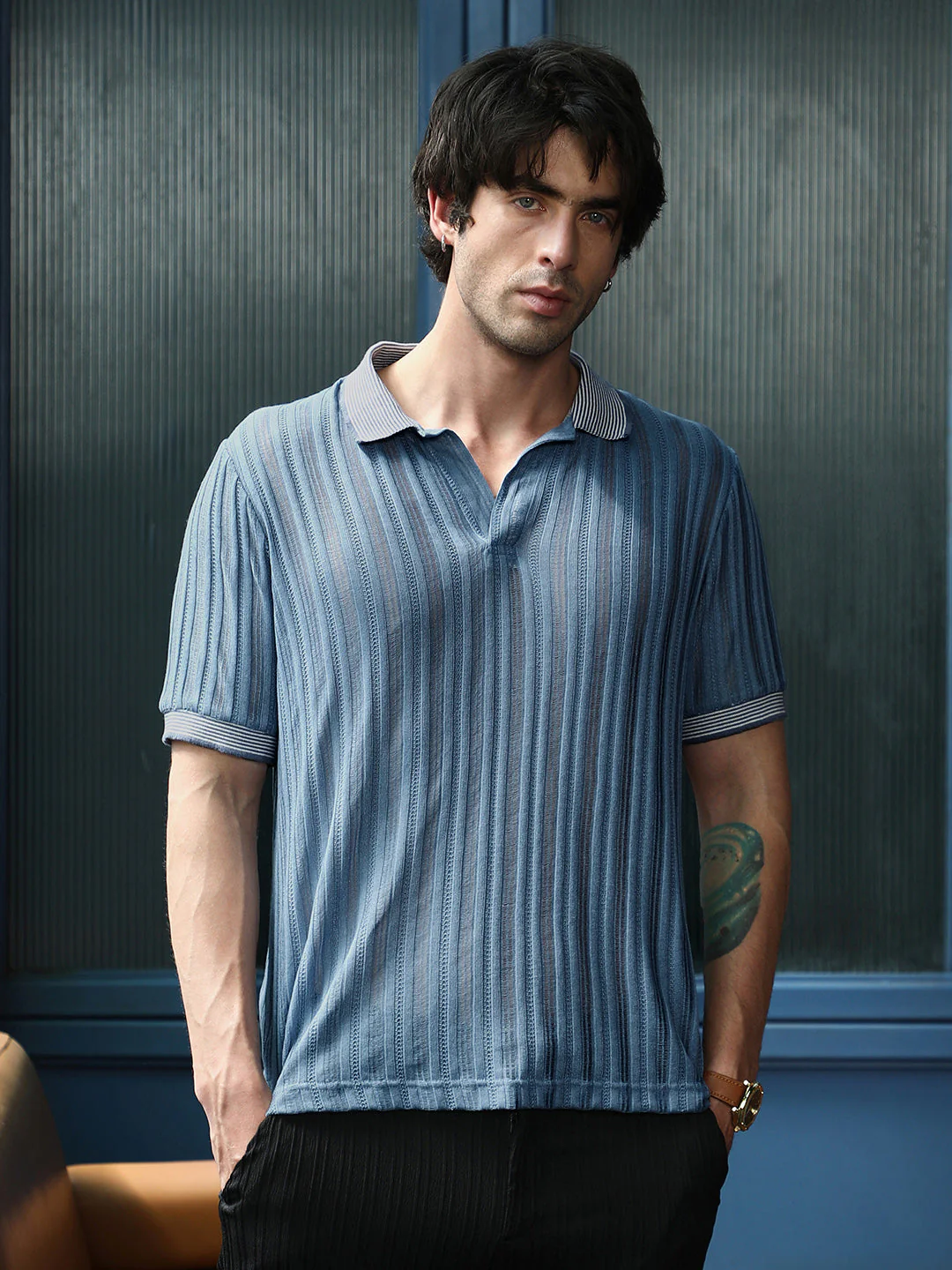 Panel Jacquard-Knit Polo T-Shirt - Image 2