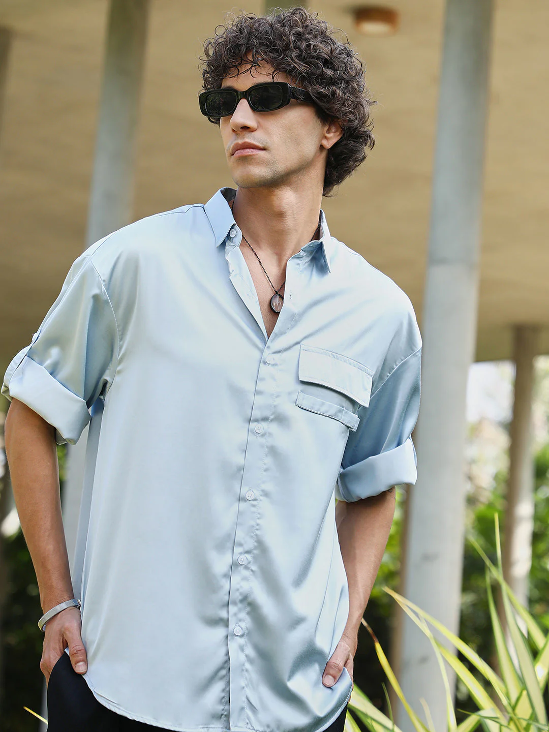 Satin-Utility Oversized Shirt