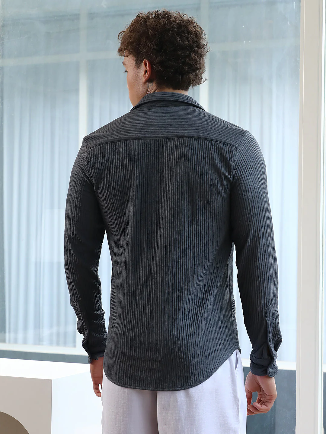 Solid Creased Shirt - Image 4