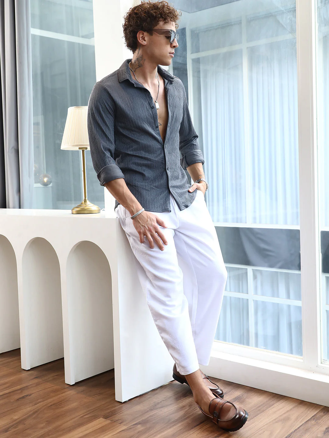 Solid Creased Shirt - Image 6