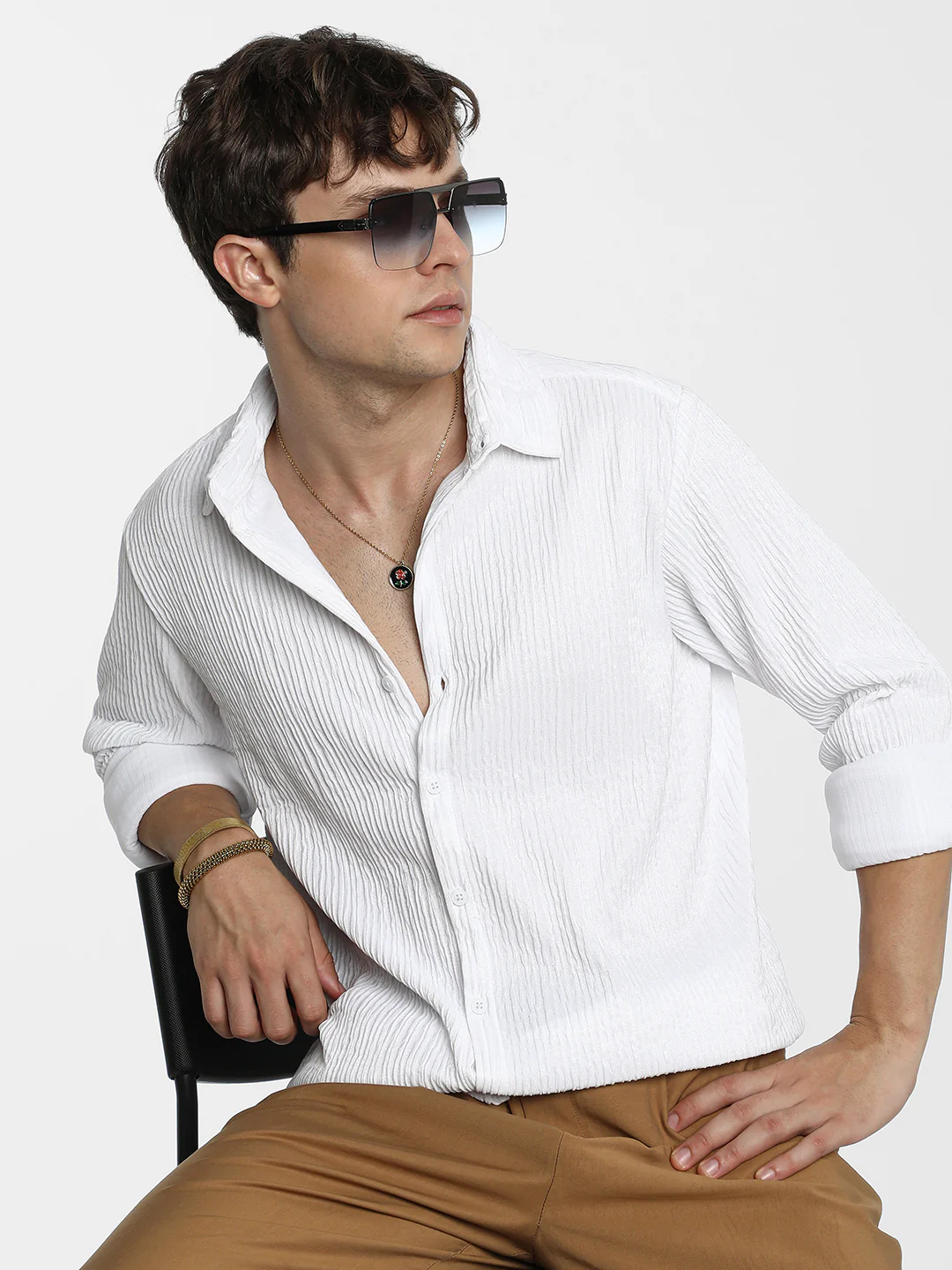 Solid Creased Shirt - Image 8