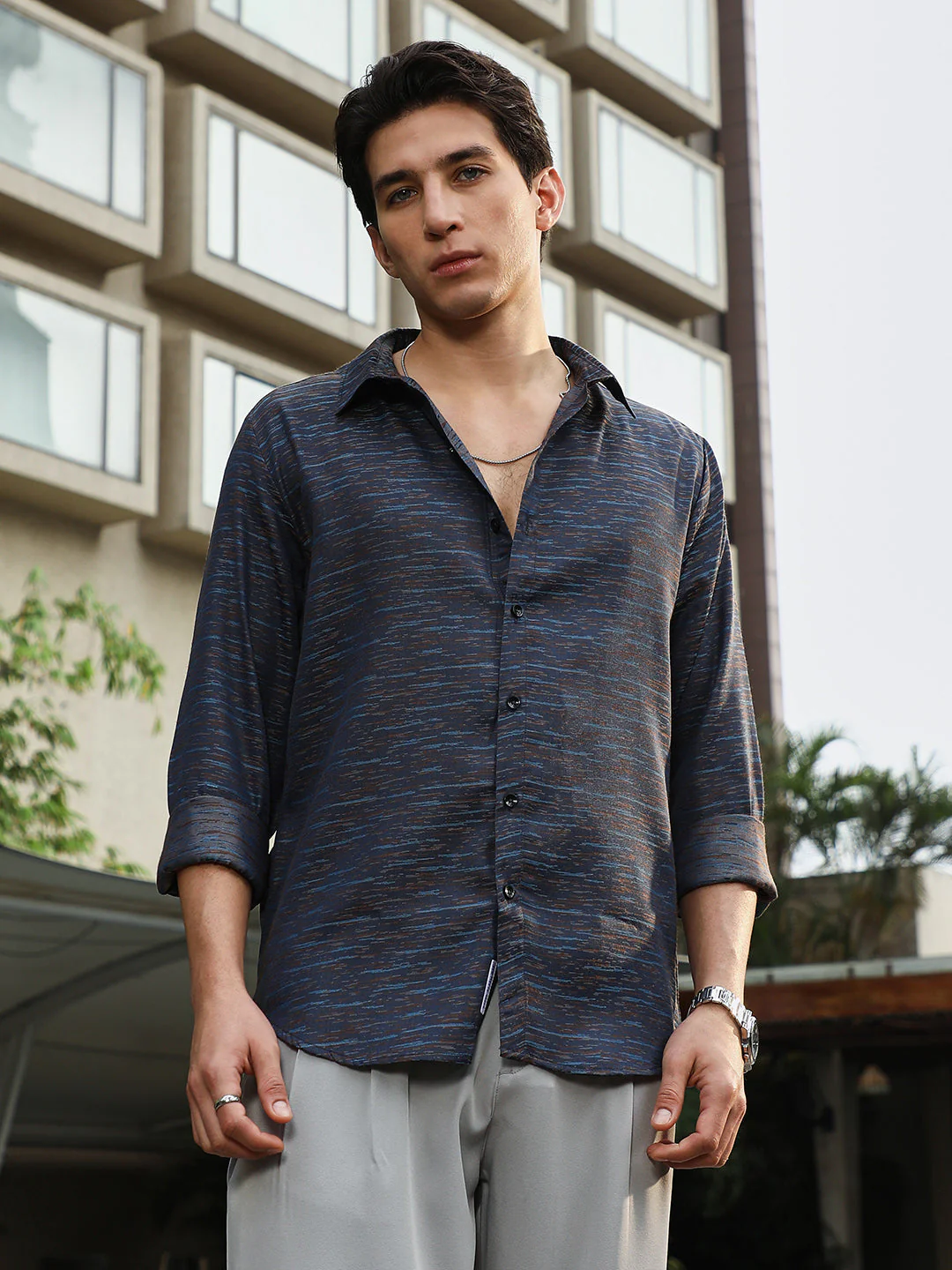 Contrast-Heathered Jacquard Shirt - Image 2