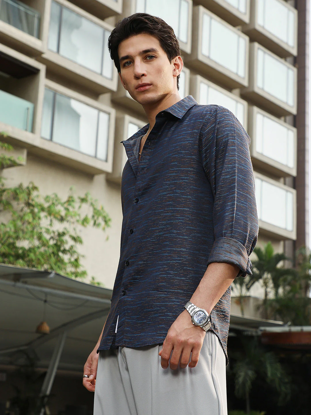 Contrast-Heathered Jacquard Shirt - Image 3