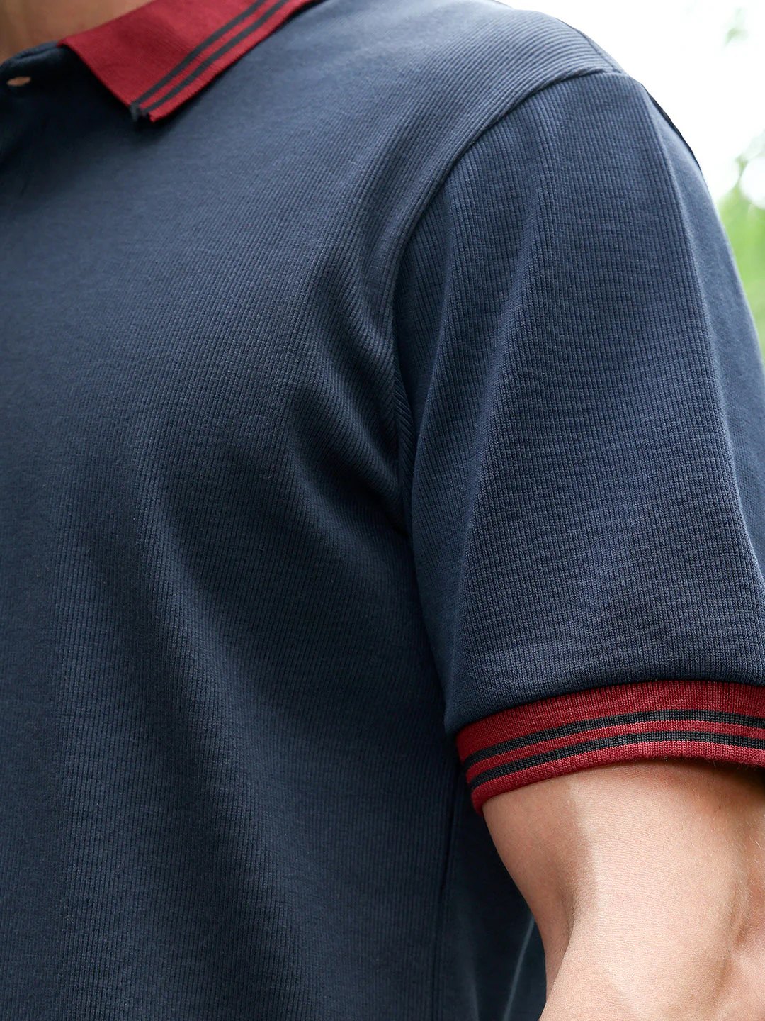 Contrast-Lined Ribbed Polo T-Shirt - Image 8