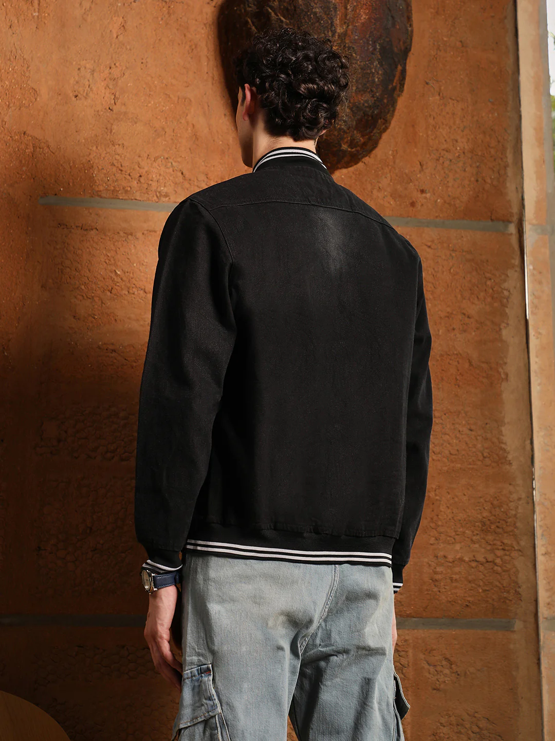 Dark-Wash Denim Bomber Jacket - Image 12