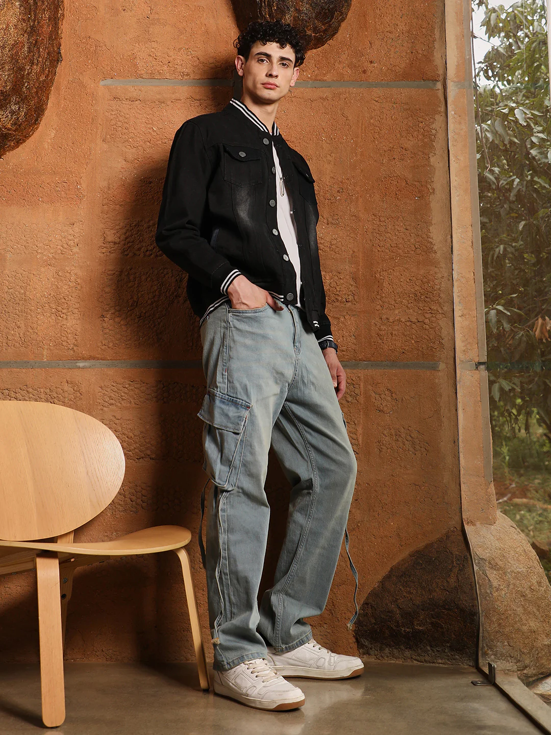 Dark-Wash Denim Bomber Jacket - Image 13