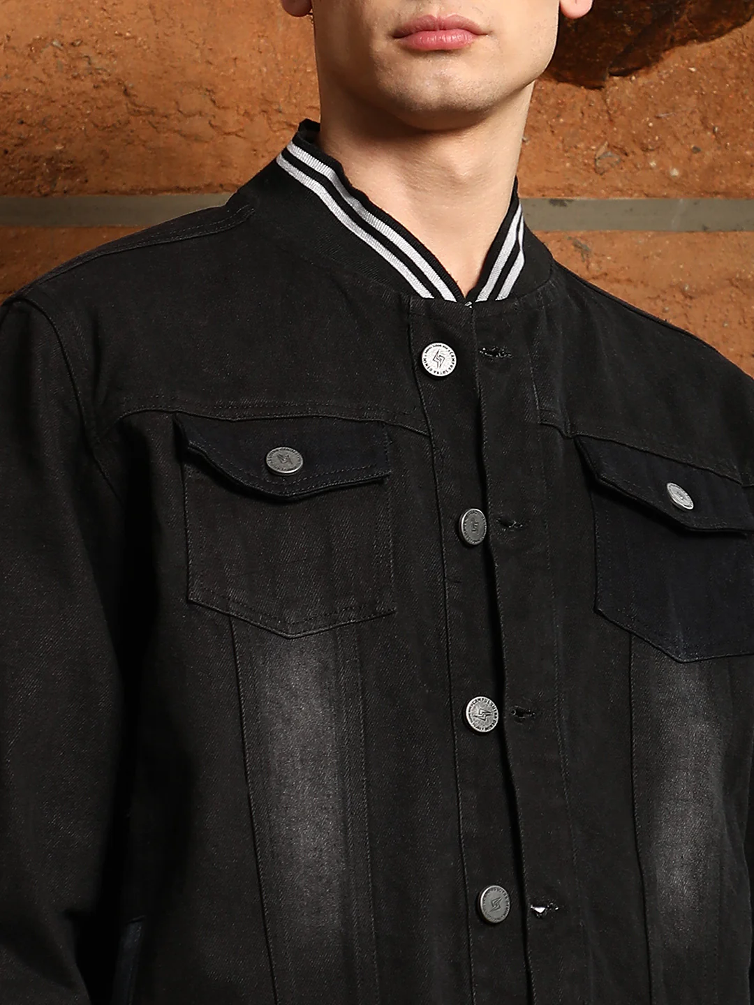 Dark-Wash Denim Bomber Jacket - Image 15