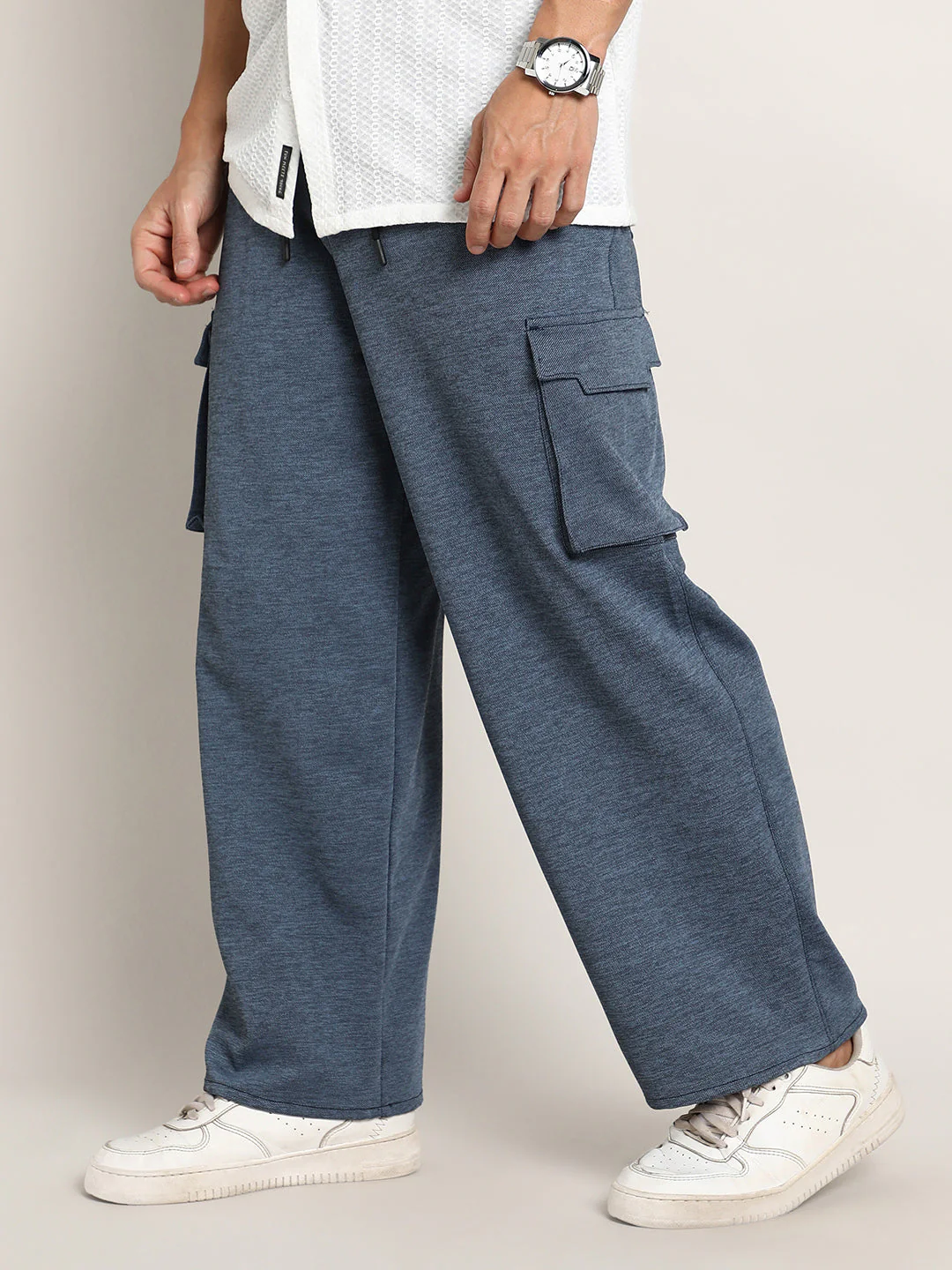 Heathered-Relaxed Cargo Trousers - Image 3