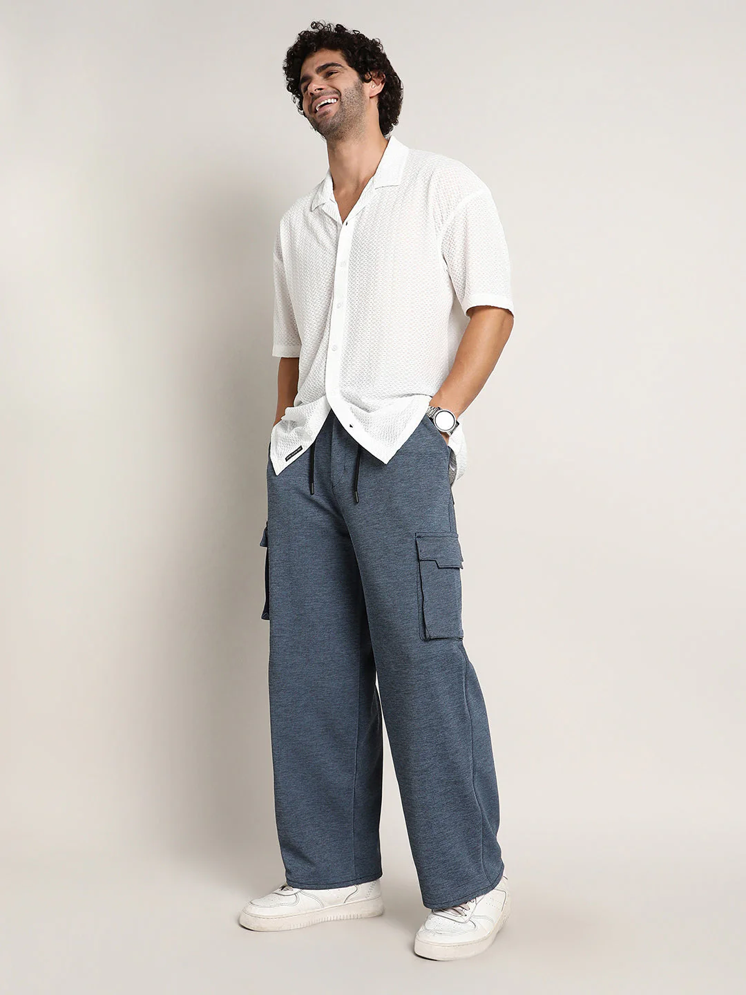 Heathered-Relaxed Cargo Trousers - Image 5