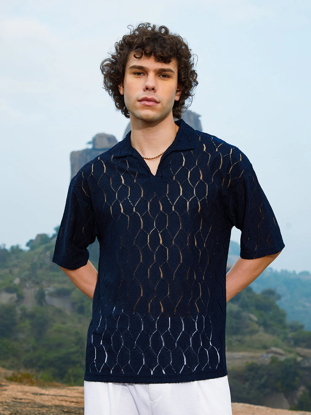 Honeycomb-Knit Polo T-Shirt - Image 2