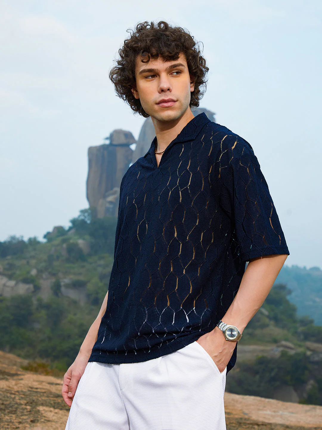 Honeycomb-Knit Polo T-Shirt - Image 3