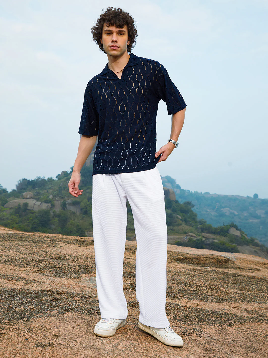 Honeycomb-Knit Polo T-Shirt - Image 5
