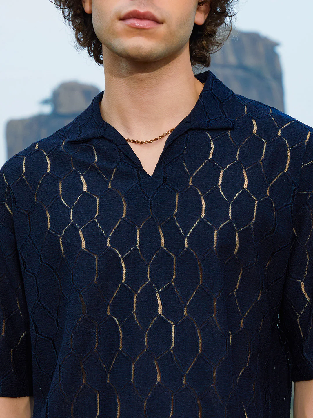 Honeycomb-Knit Polo T-Shirt - Image 7