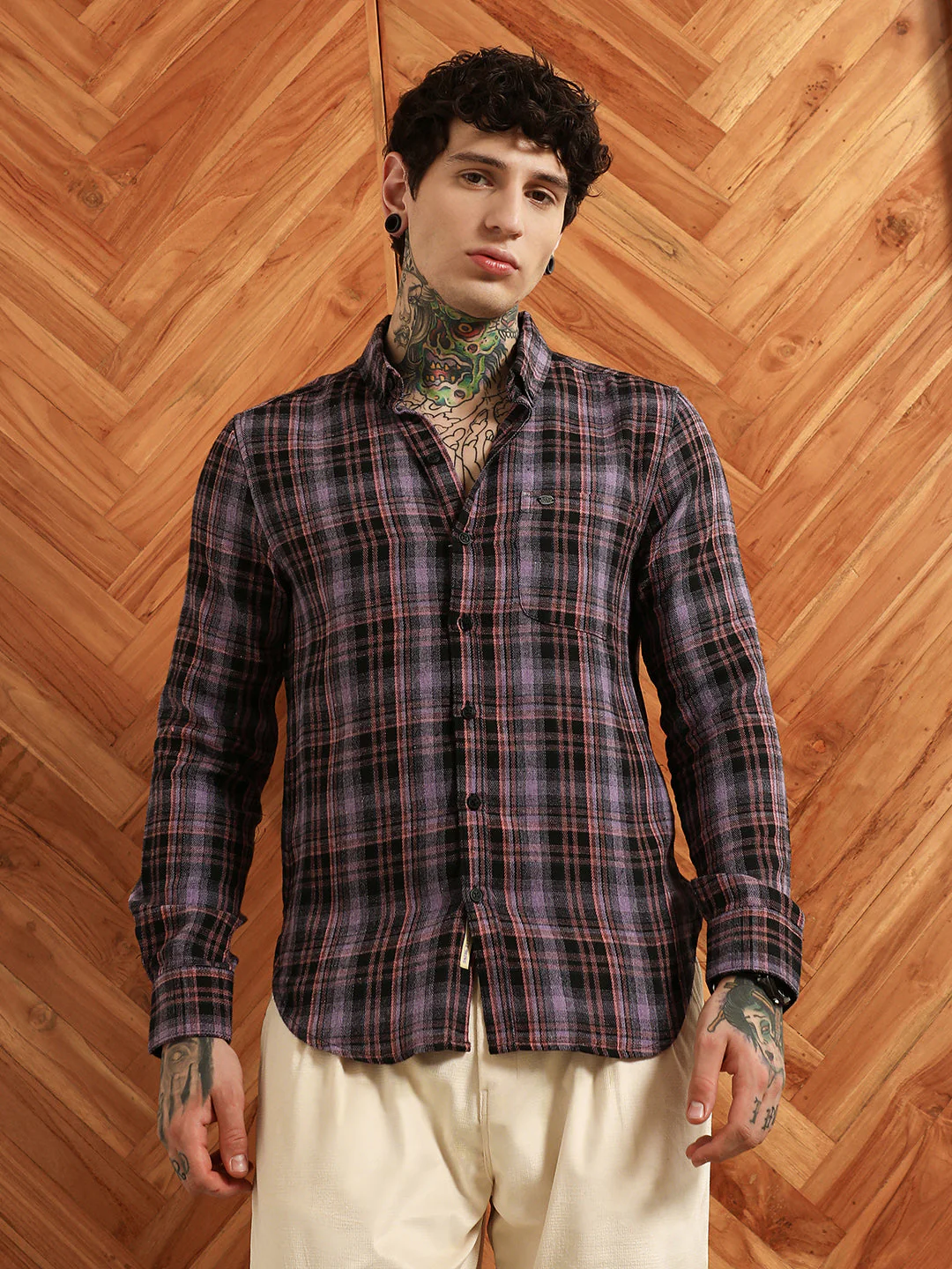 Purple Check Full Sleeve Shirt - Image 2