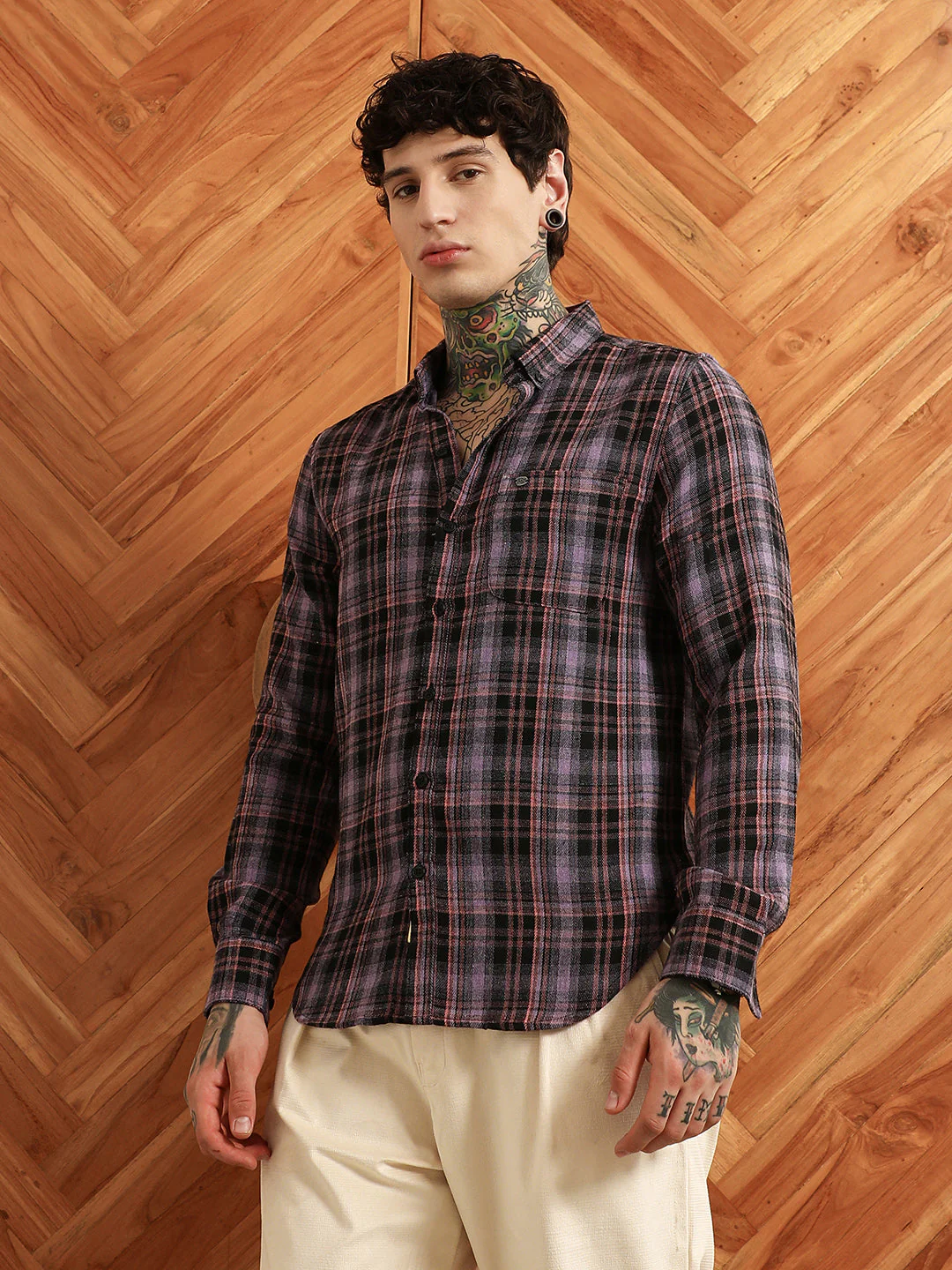 Purple Check Full Sleeve Shirt - Image 3