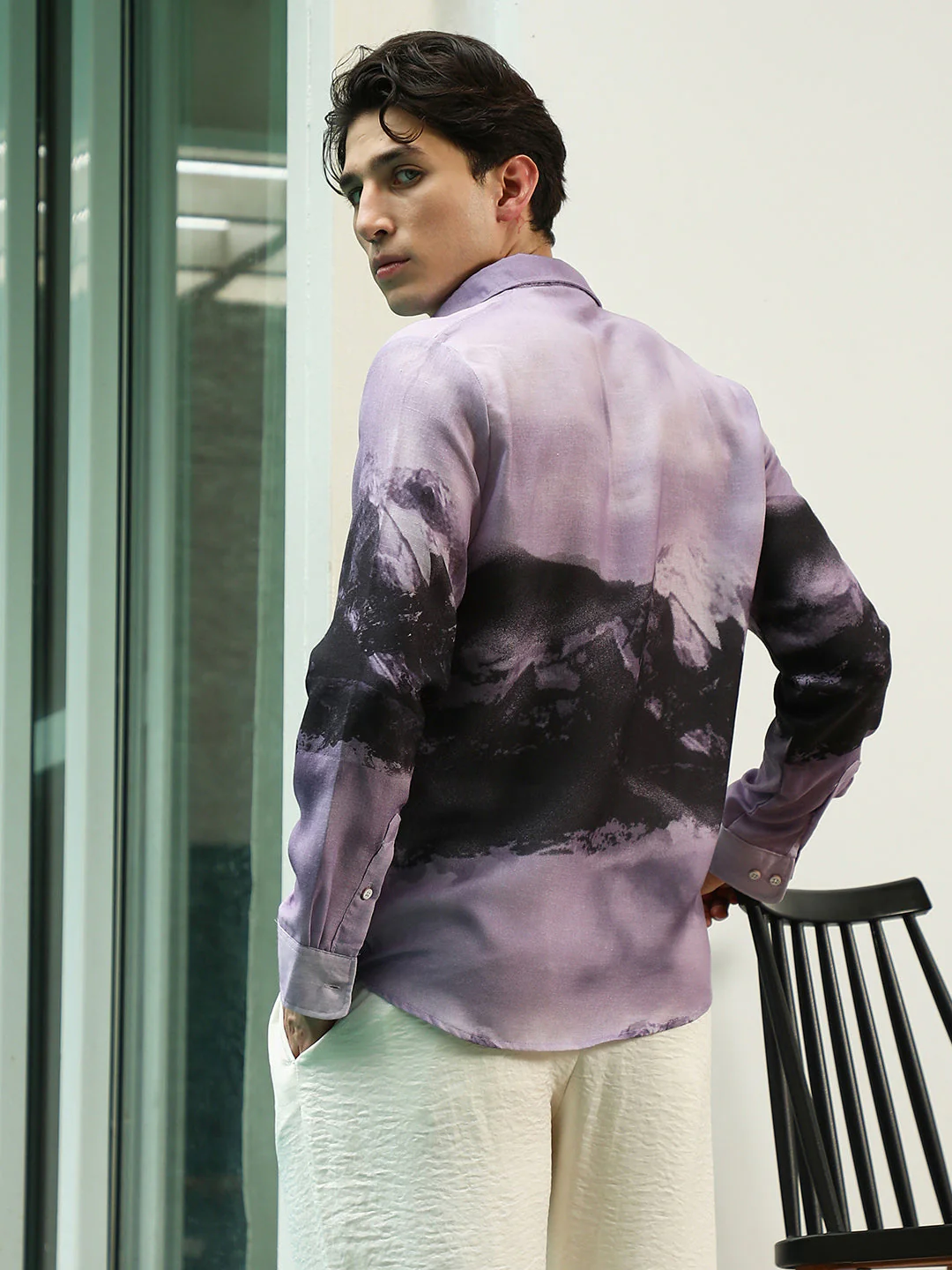 Purple Floral Printed Rayon Shirt With Spread Collar - Image 4