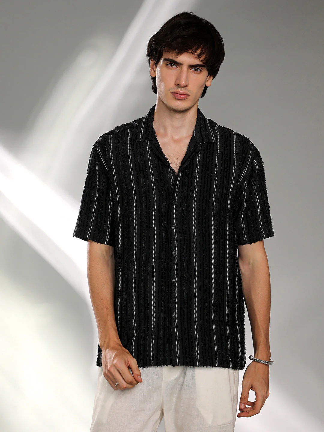 Unhemmed Striped Oversized Shirt - Image 2