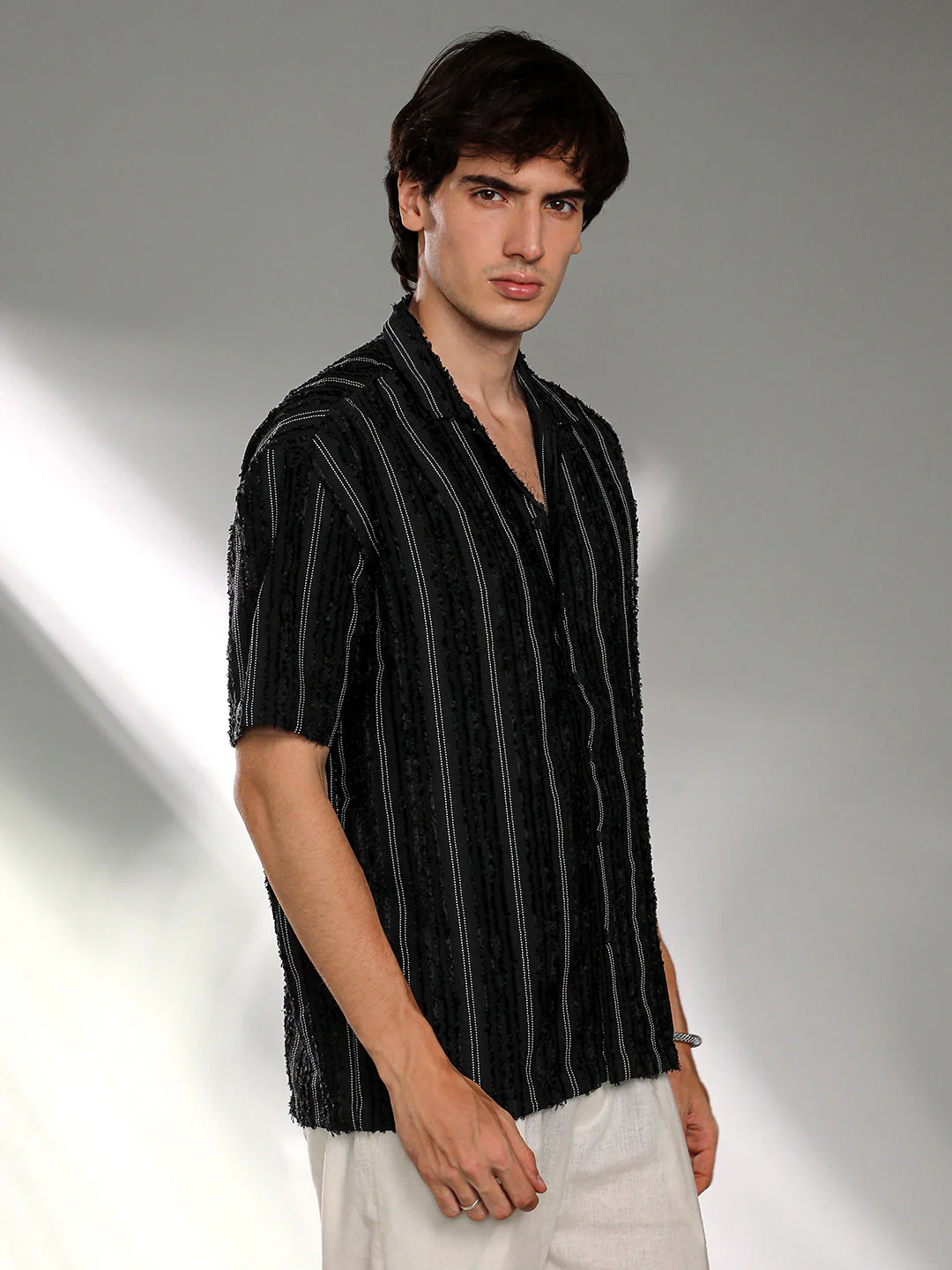 Unhemmed Striped Oversized Shirt - Image 3