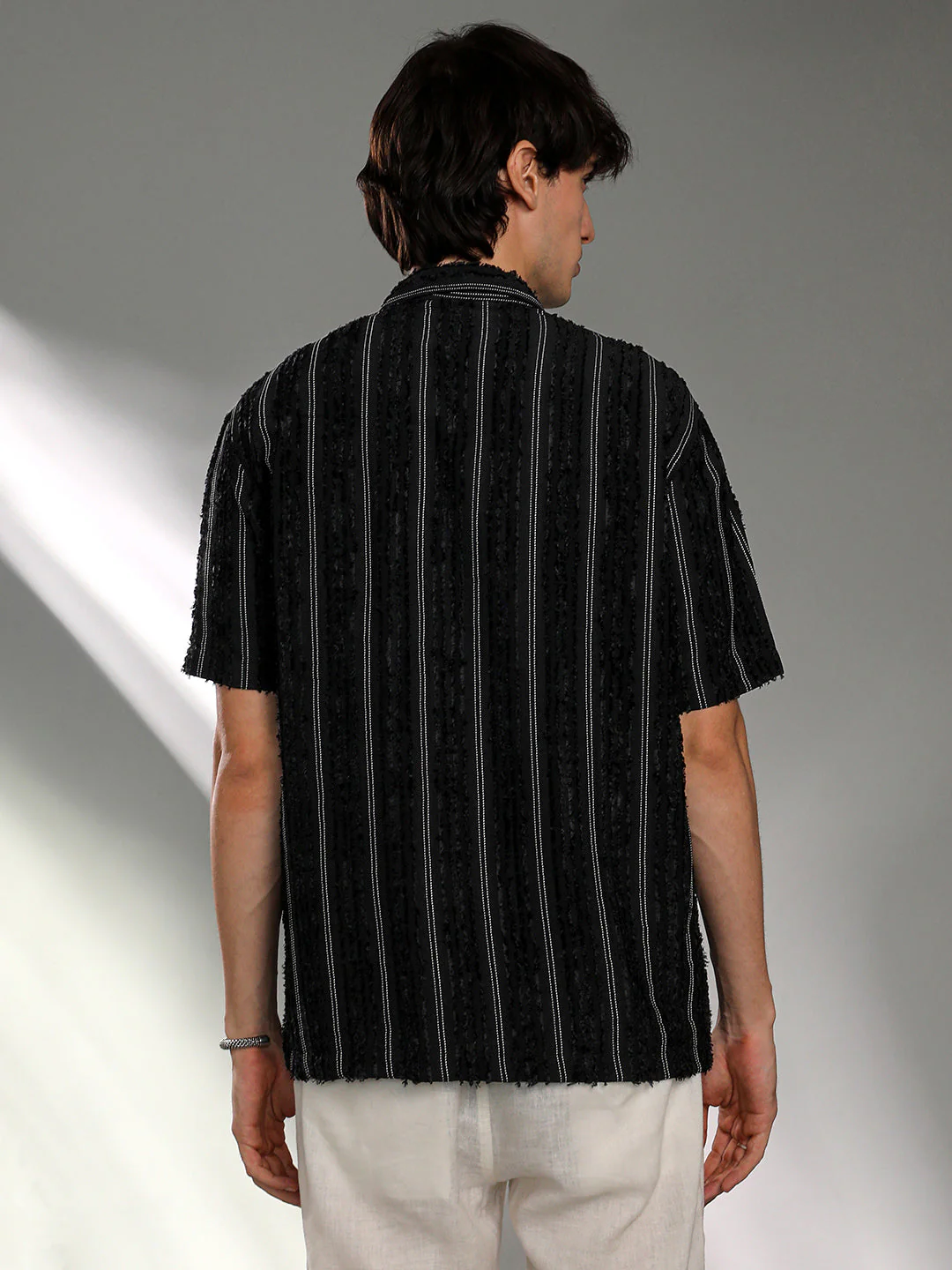 Unhemmed Striped Oversized Shirt - Image 4