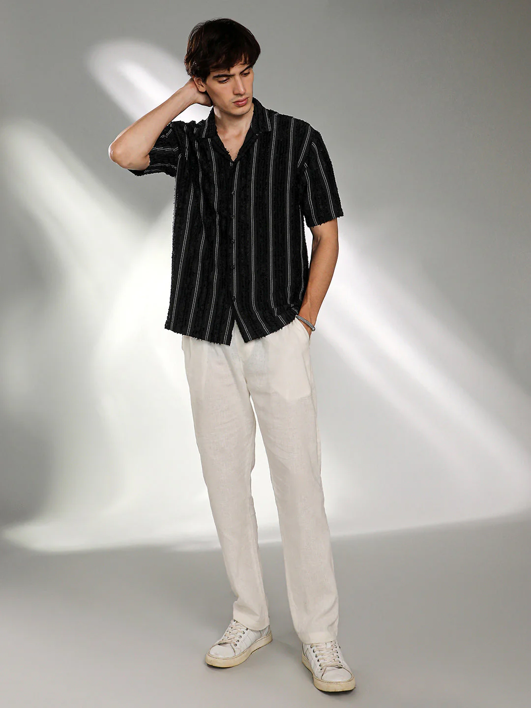 Unhemmed Striped Oversized Shirt - Image 5