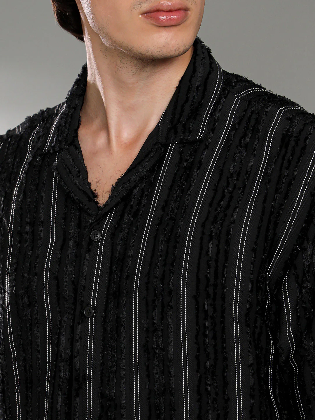 Unhemmed Striped Oversized Shirt - Image 7