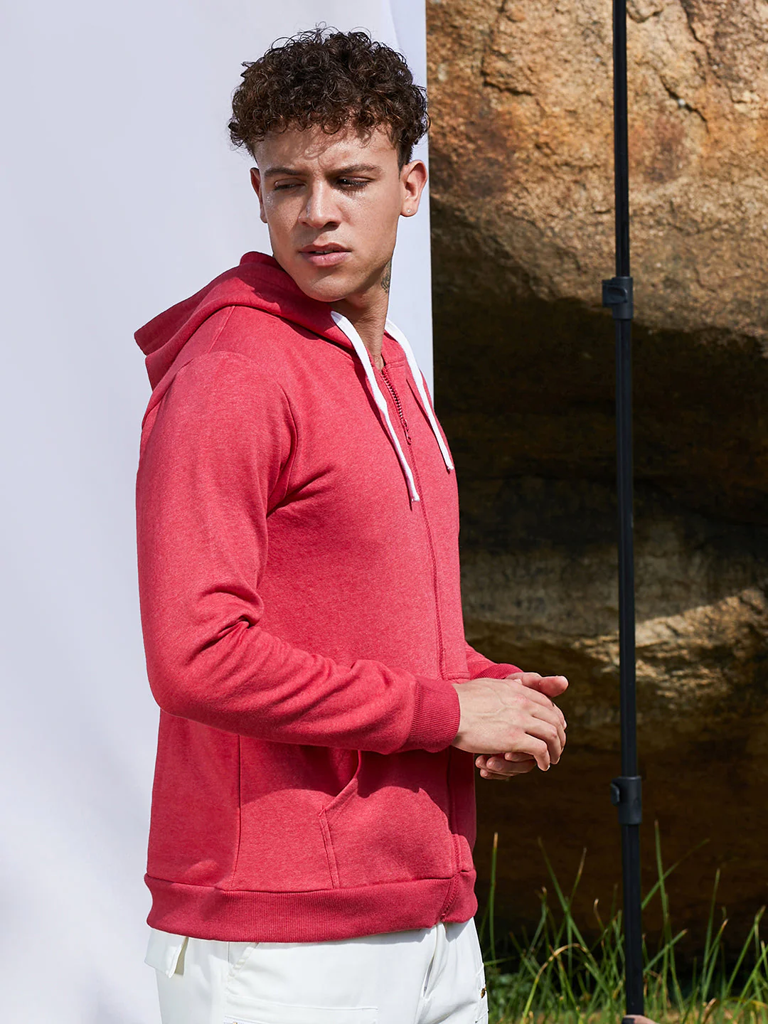 Zip-Front Hoodie With Contrast Drawstring - Image 3