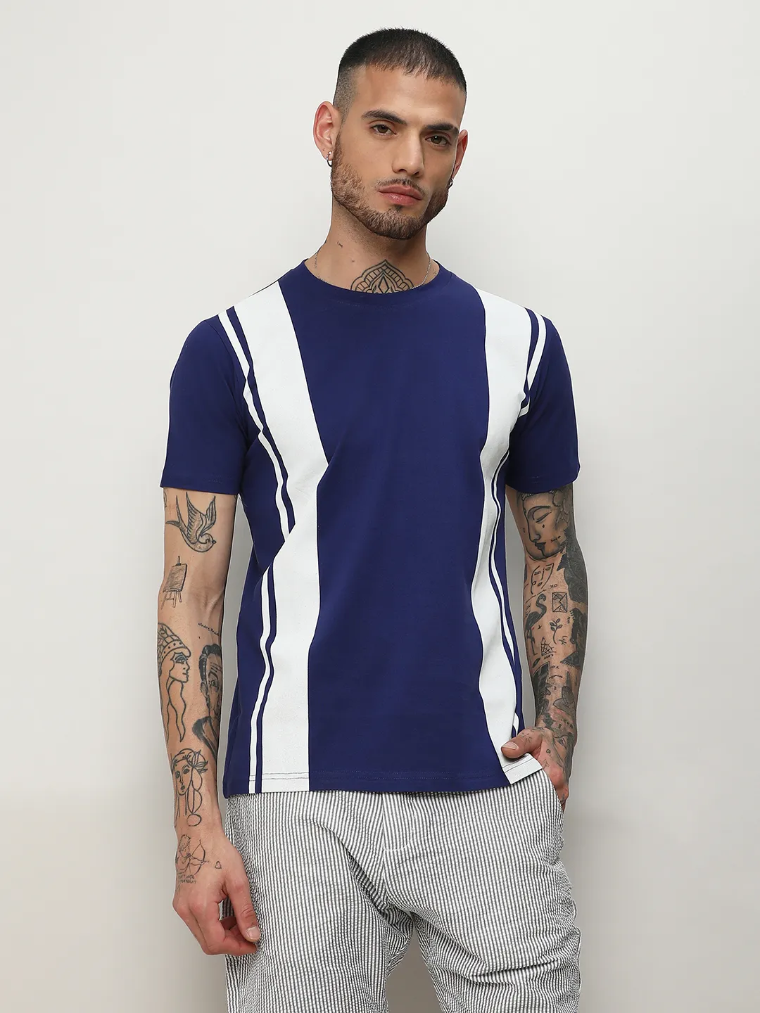 Vertical Contrast Panel T-Shirt - Image 2