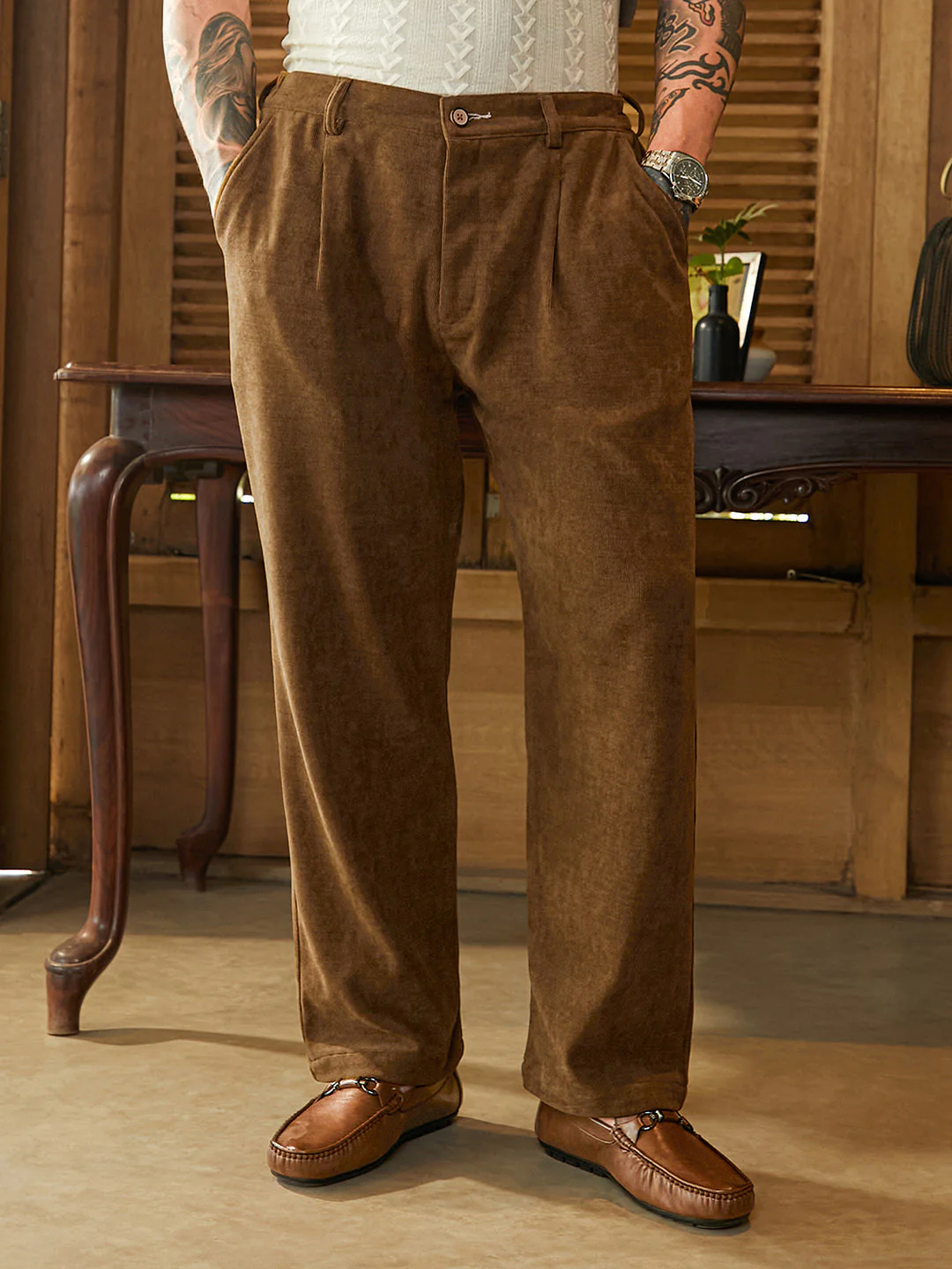Corduroy Pleated Trousers - Image 2