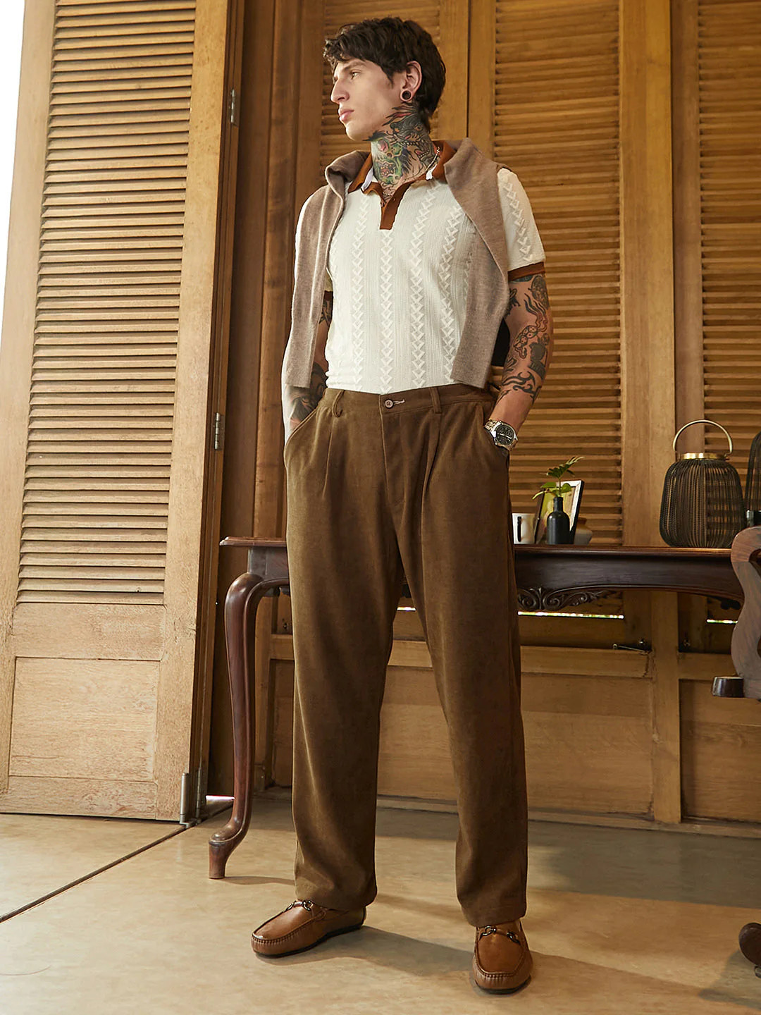 Corduroy Pleated Trousers - Image 5