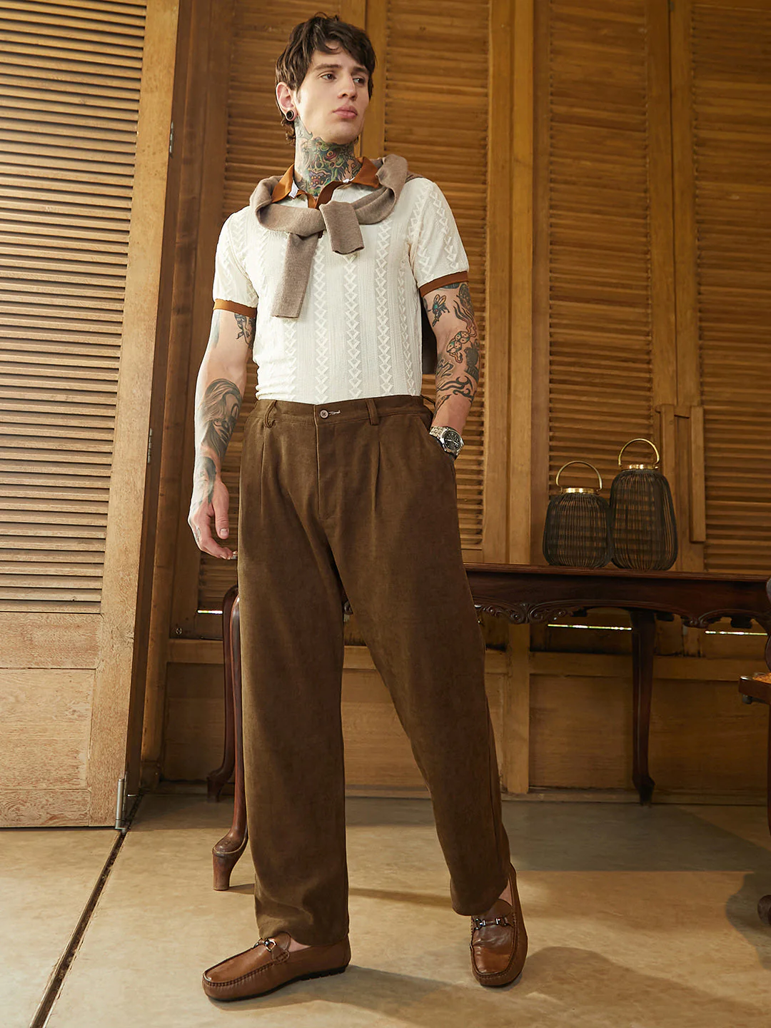 Corduroy Pleated Trousers - Image 6