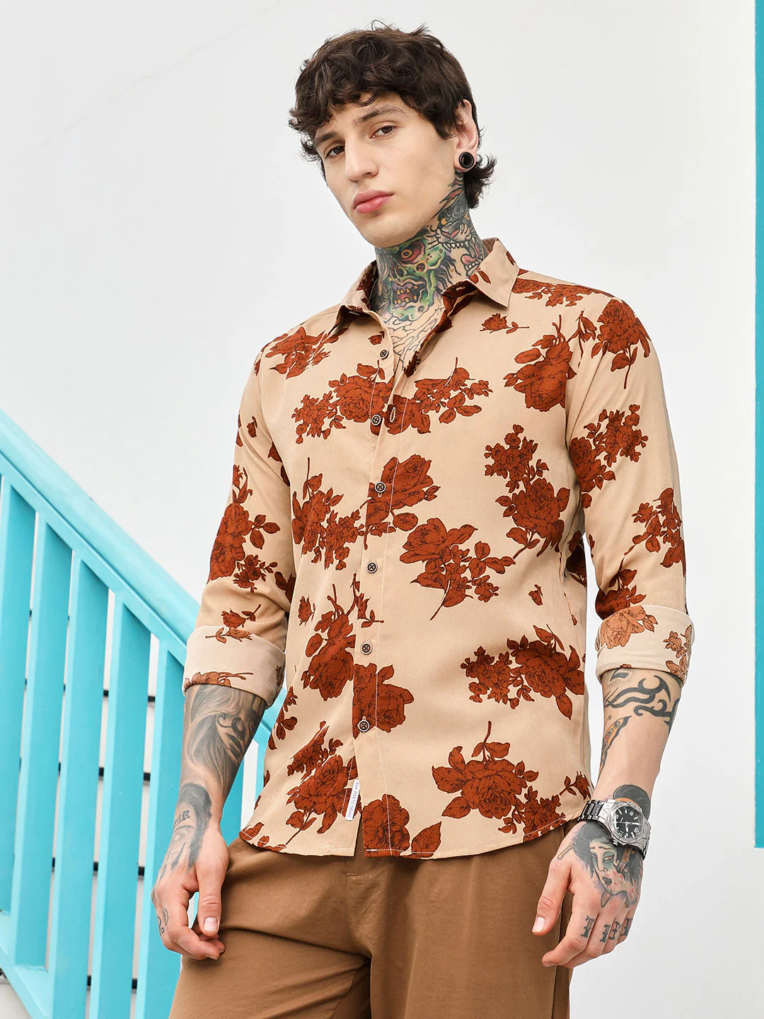 Contrast-Roses Imprint Shirt - Image 3
