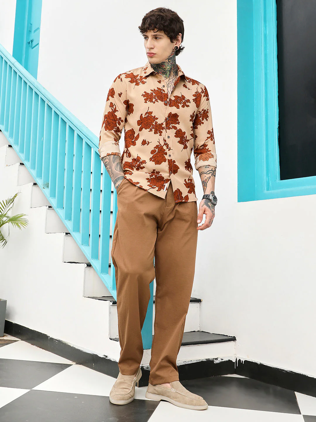 Contrast-Roses Imprint Shirt - Image 5