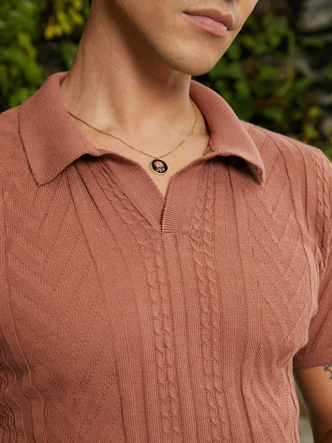 Geometric-Textured Polo T-Shirt - Image 7